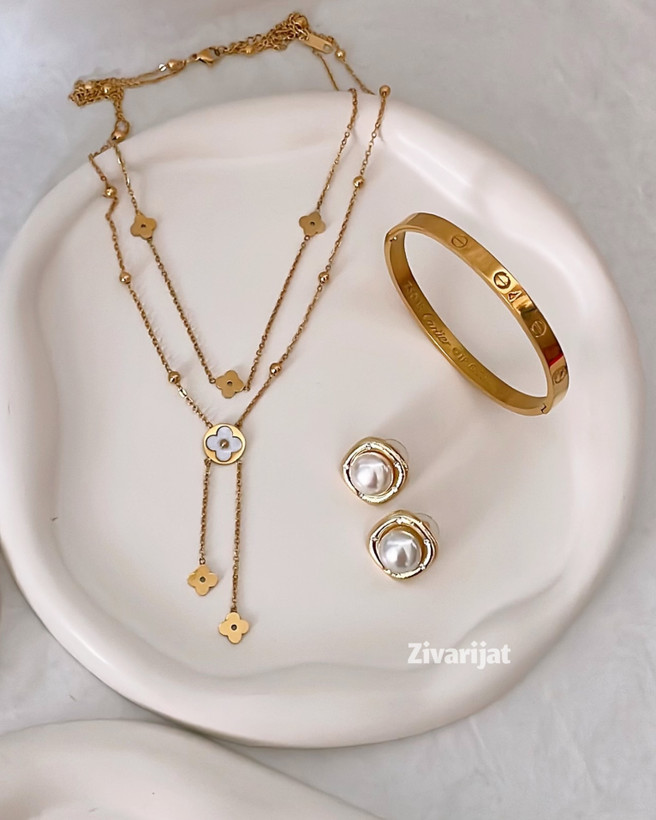 لیست گردنبند دولاین استیل طلایی ترند بازار ارسال سریع