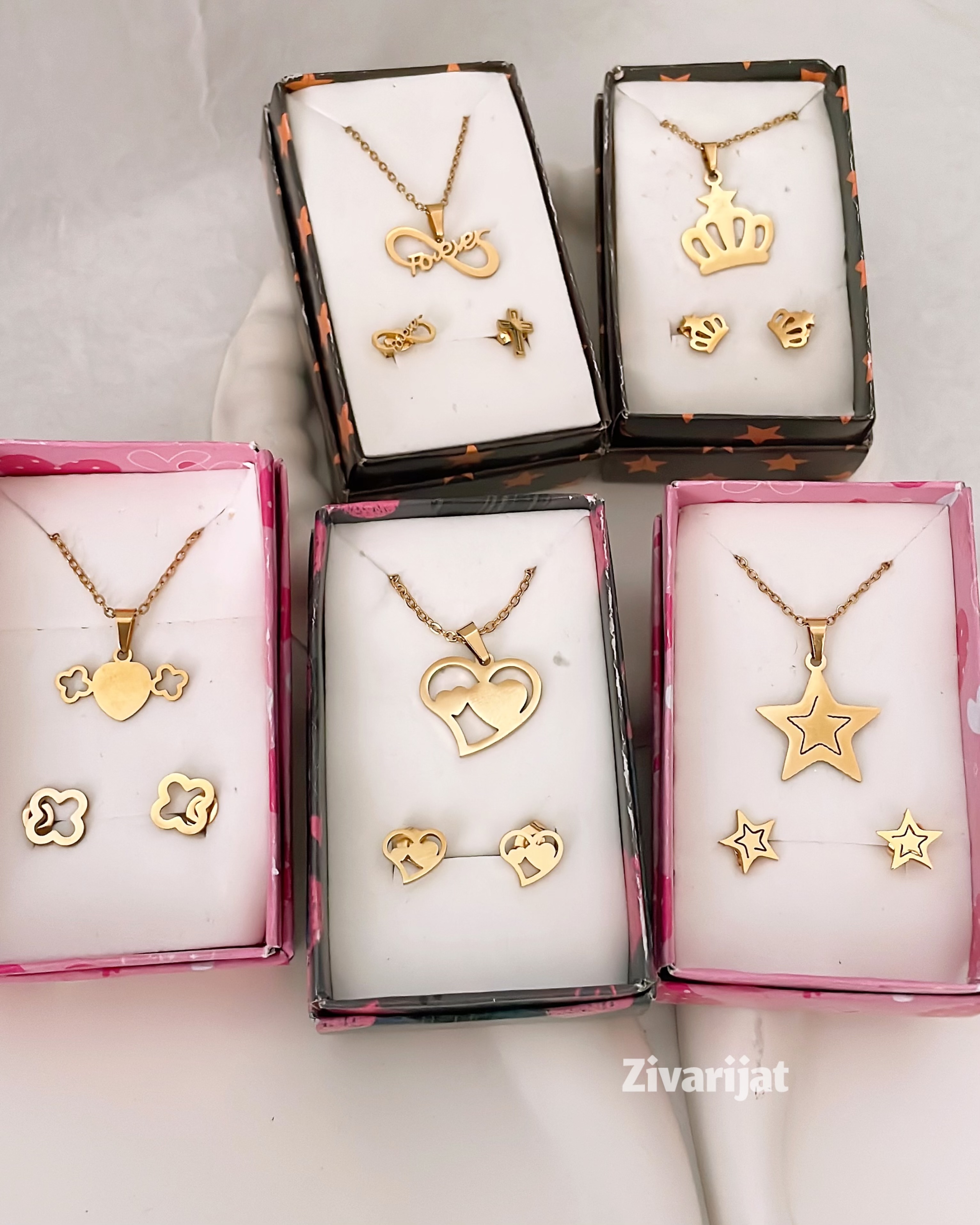 نیمست استیل گردنبند و گوشواره دخترانه