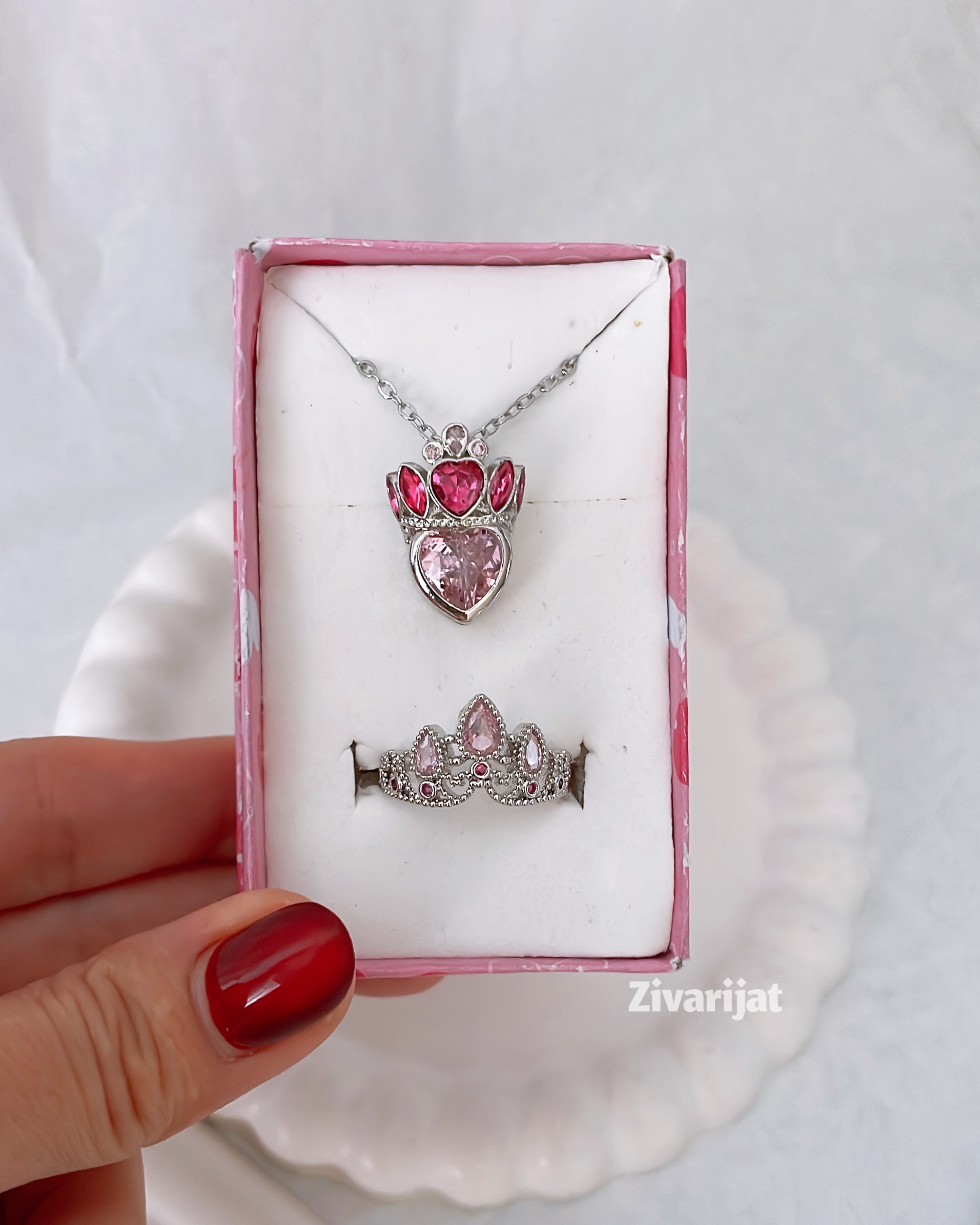 ست گردنبند و انگشتر جواهری استیل