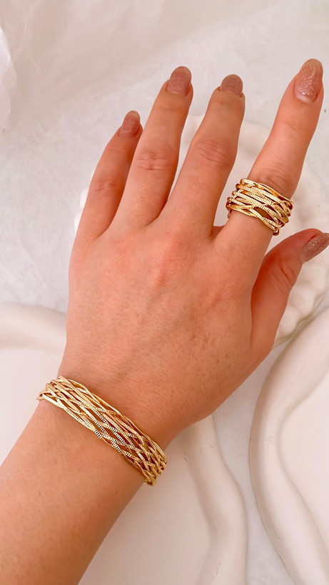 فروش انلاین ست بنگل و انگشتر زنانه استیل طلایی